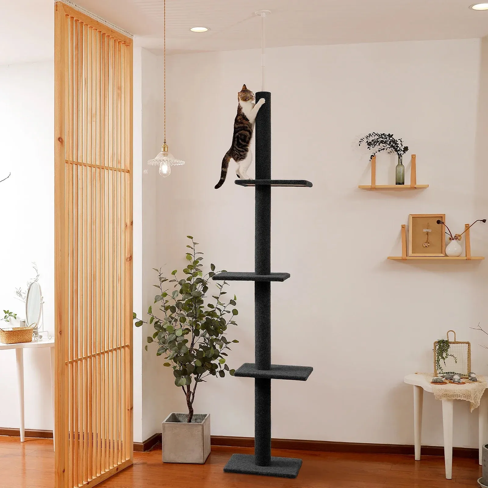 Adjustable Height Floor-to-Ceiling Cat Tree - Scratching Posts & Cat Tower