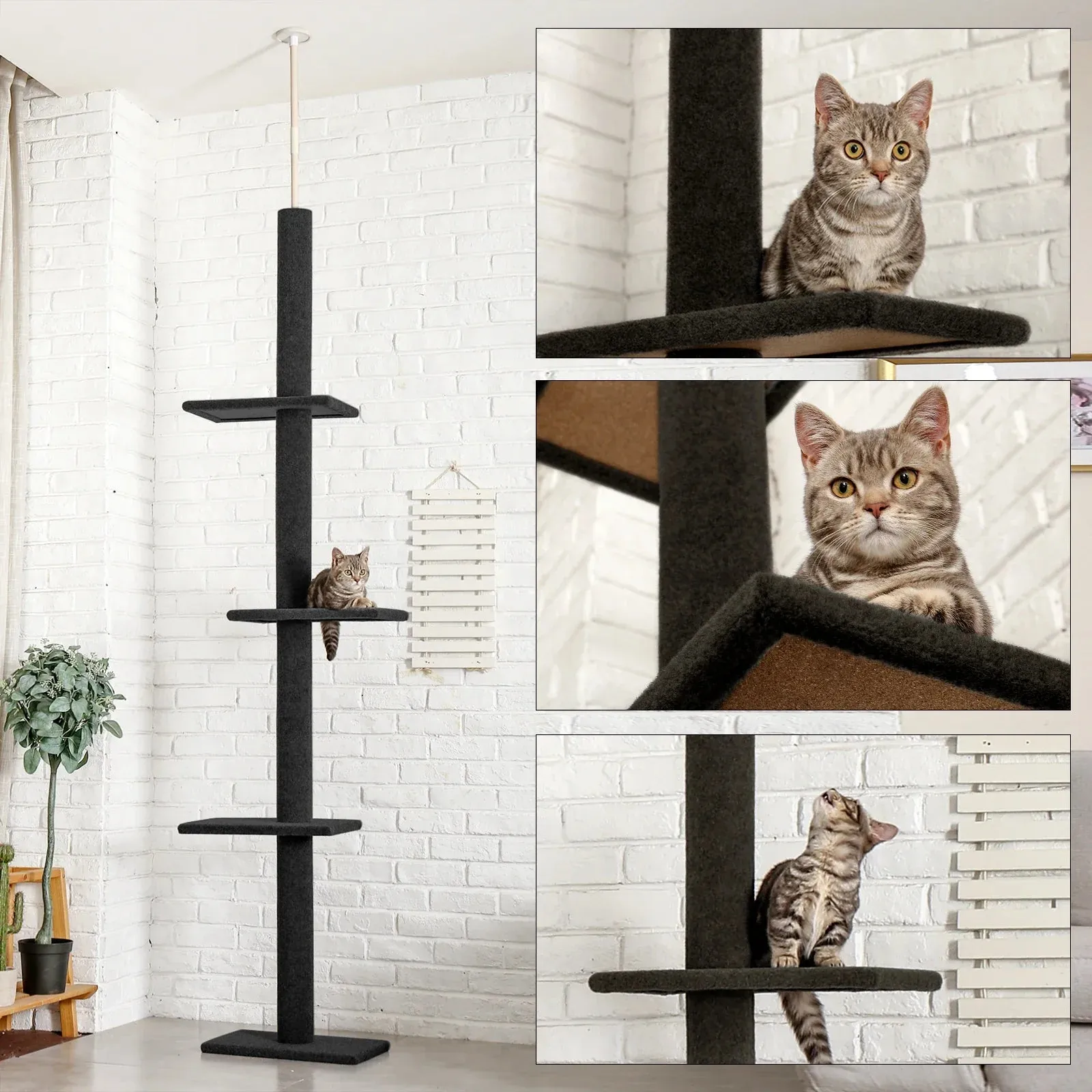 Adjustable Height Floor-to-Ceiling Cat Tree - Scratching Posts & Cat Tower