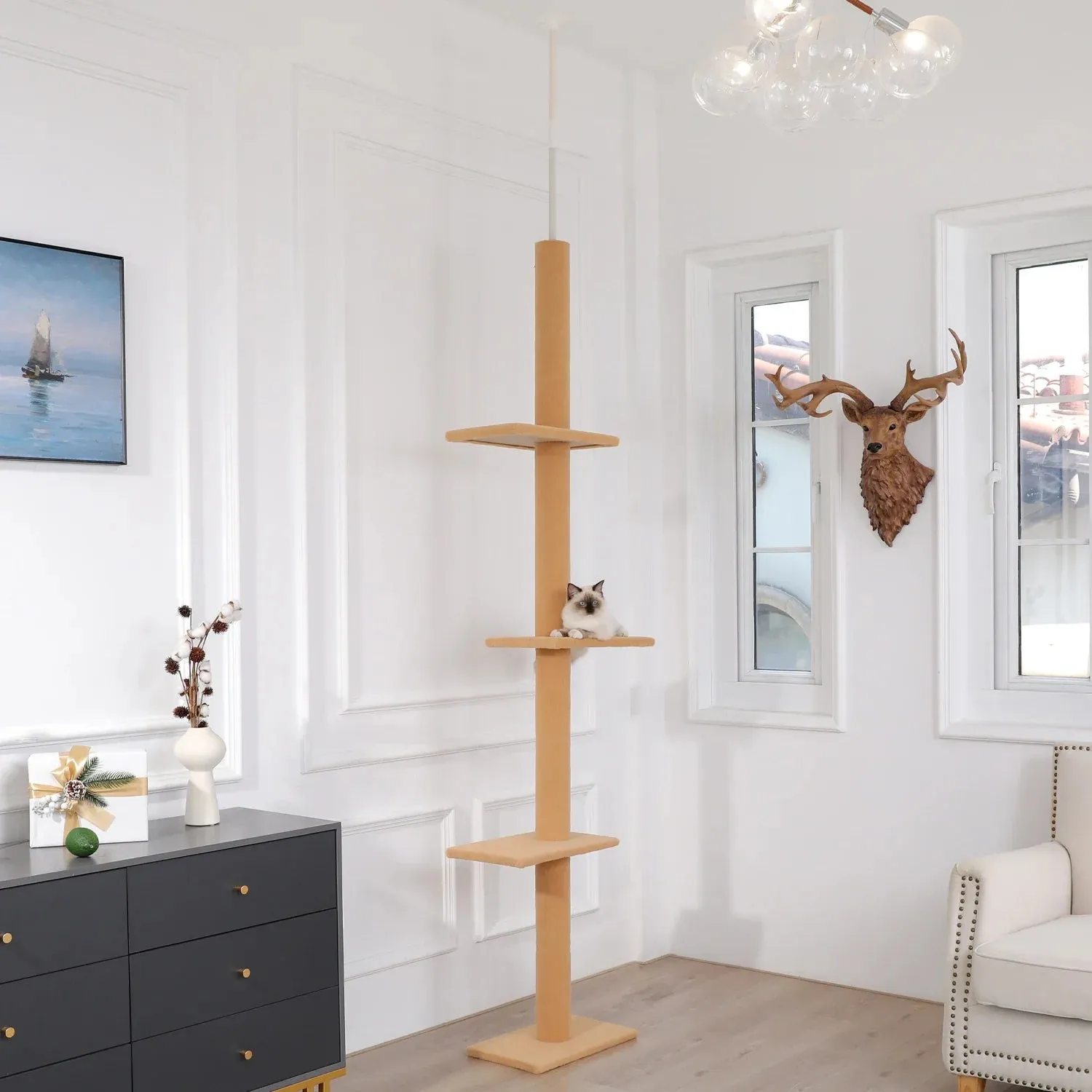 Adjustable Height Floor-to-Ceiling Cat Tree - Scratching Posts & Cat Tower