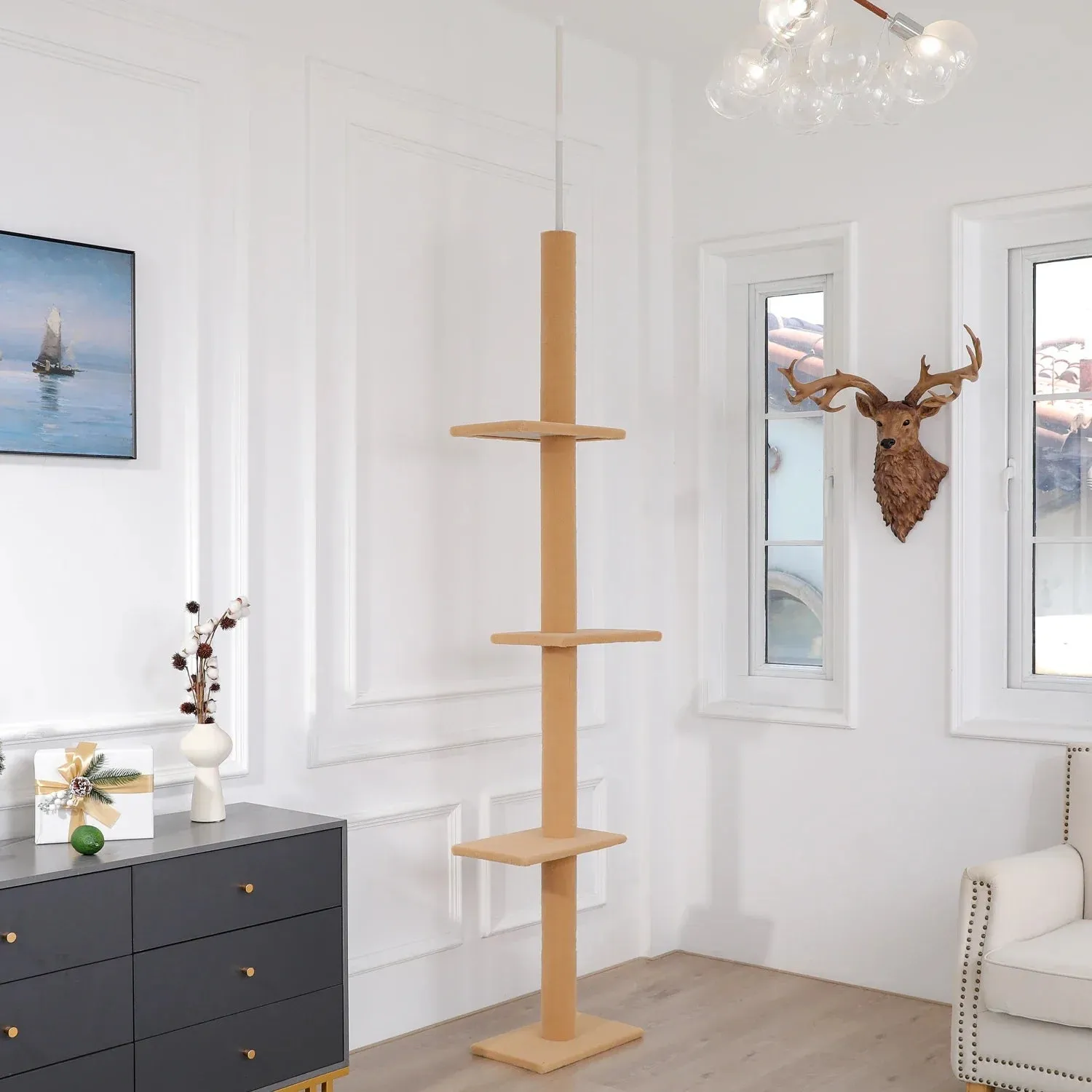 Adjustable Height Floor-to-Ceiling Cat Tree - Scratching Posts & Cat Tower