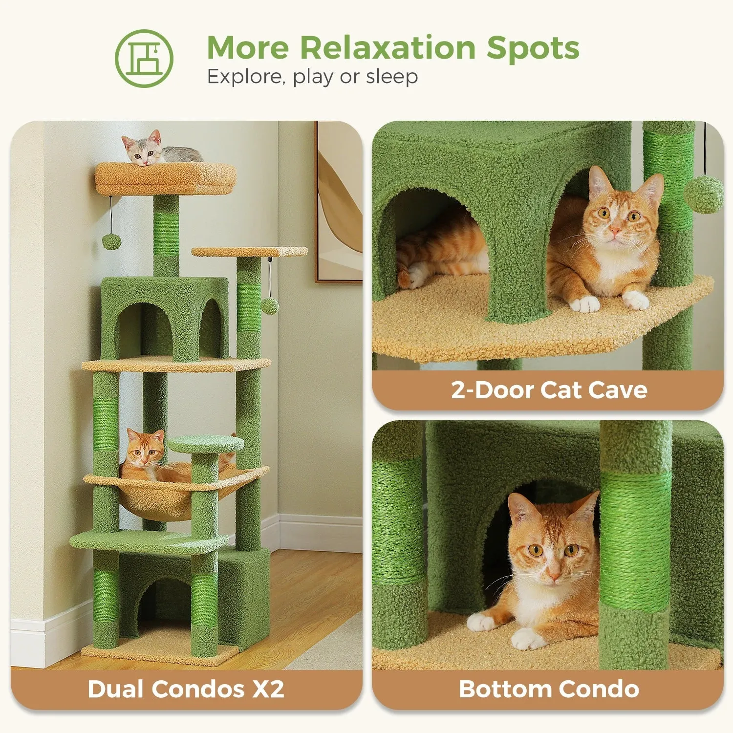 Deluxe Cat Tree Tower for Large Cats - 136cm Height with Hammocks, Condos, and Scratching Posts