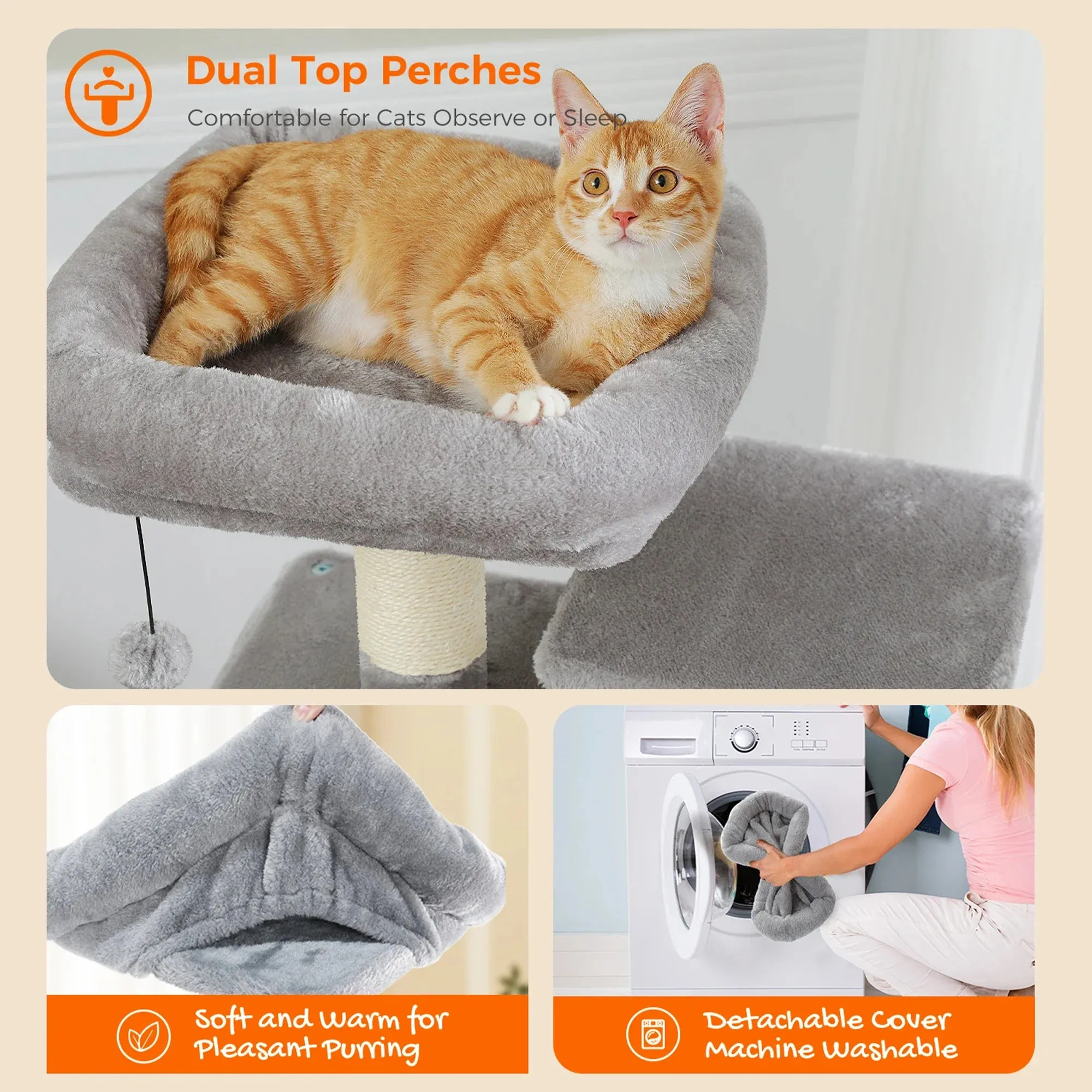 Deluxe Cat Tree Tower for Large Cats - 136cm Height with Hammocks, Condos, and Scratching Posts