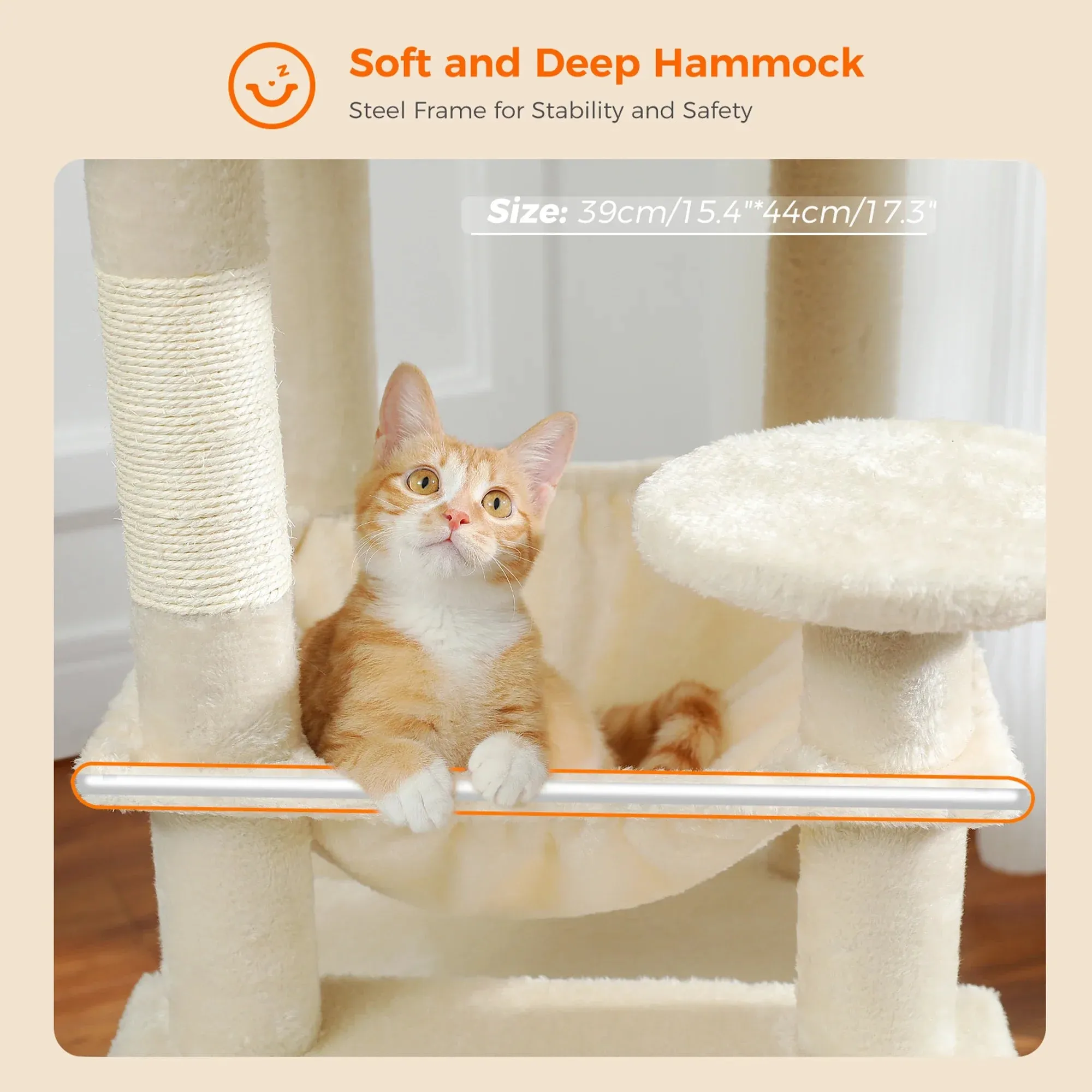Deluxe Cat Tree Tower for Large Cats - 136cm Height with Hammocks, Condos, and Scratching Posts