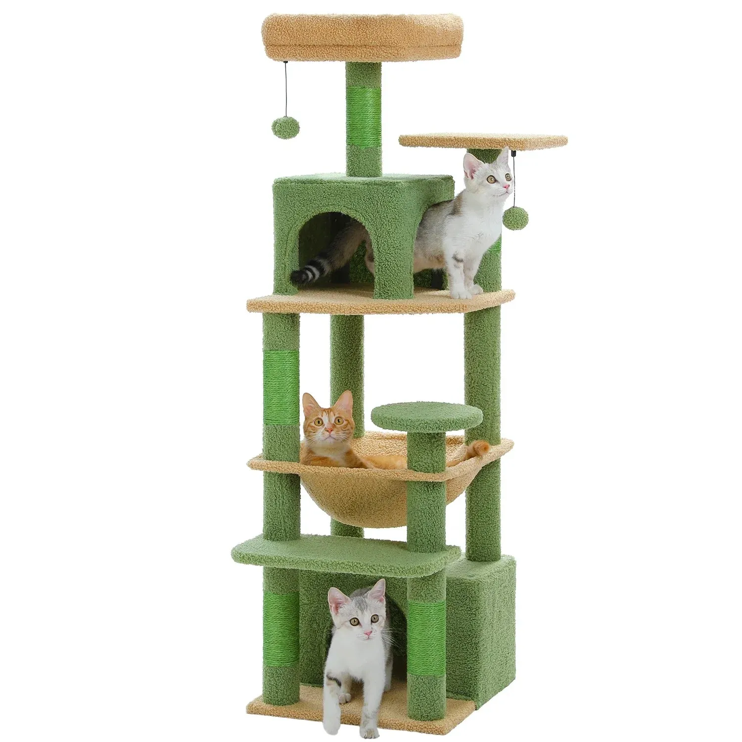 Deluxe Cat Tree Tower for Large Cats - 136cm Height with Hammocks, Condos, and Scratching Posts