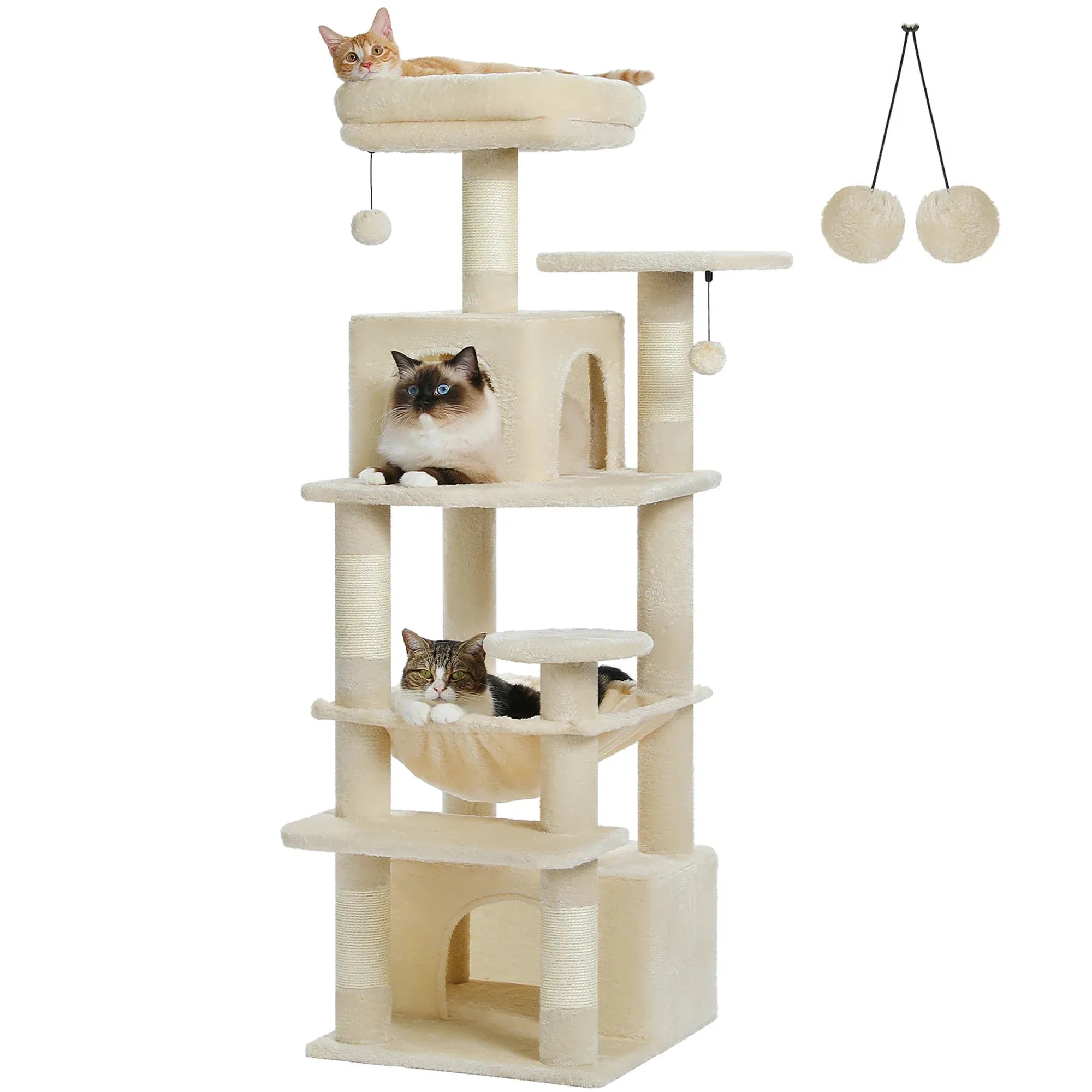 Deluxe Cat Tree Tower for Large Cats - 136cm Height with Hammocks, Condos, and Scratching Posts