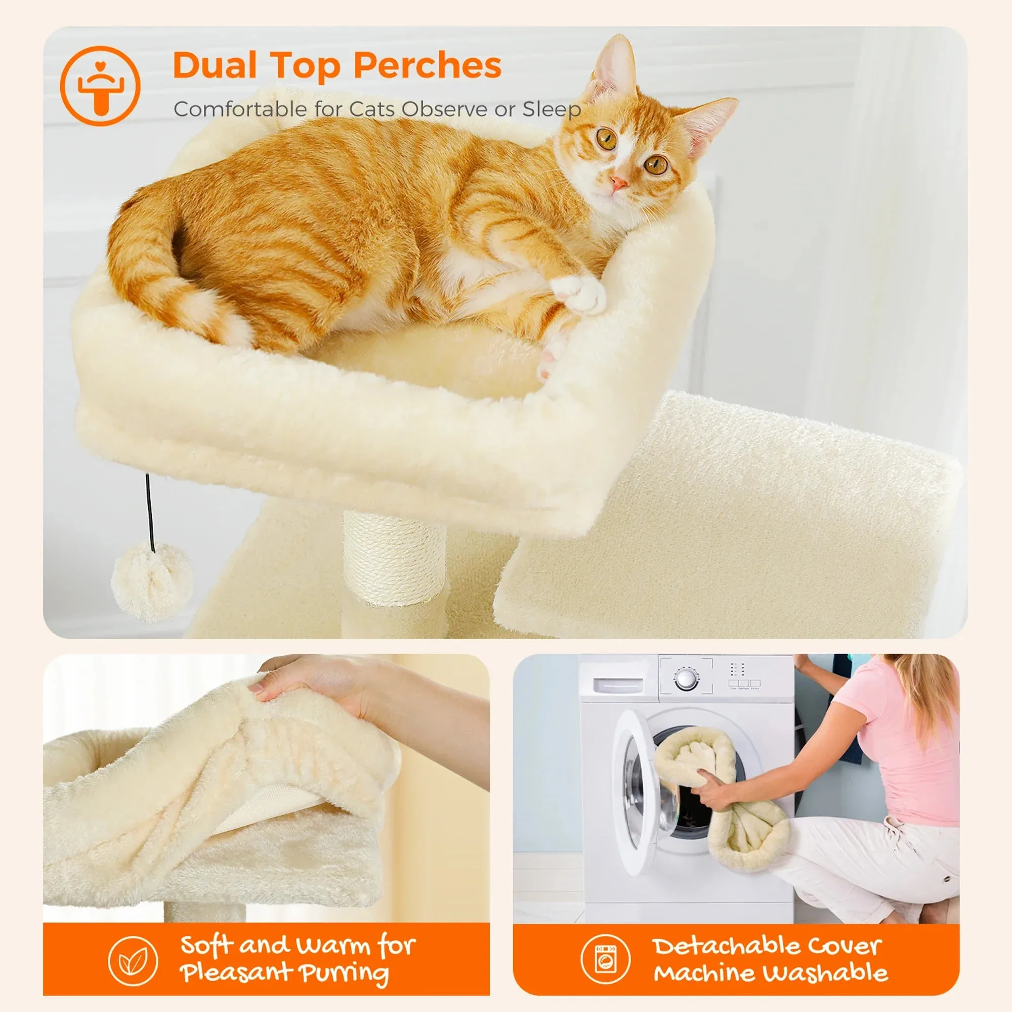 Deluxe Cat Tree Tower for Large Cats - 136cm Height with Hammocks, Condos, and Scratching Posts