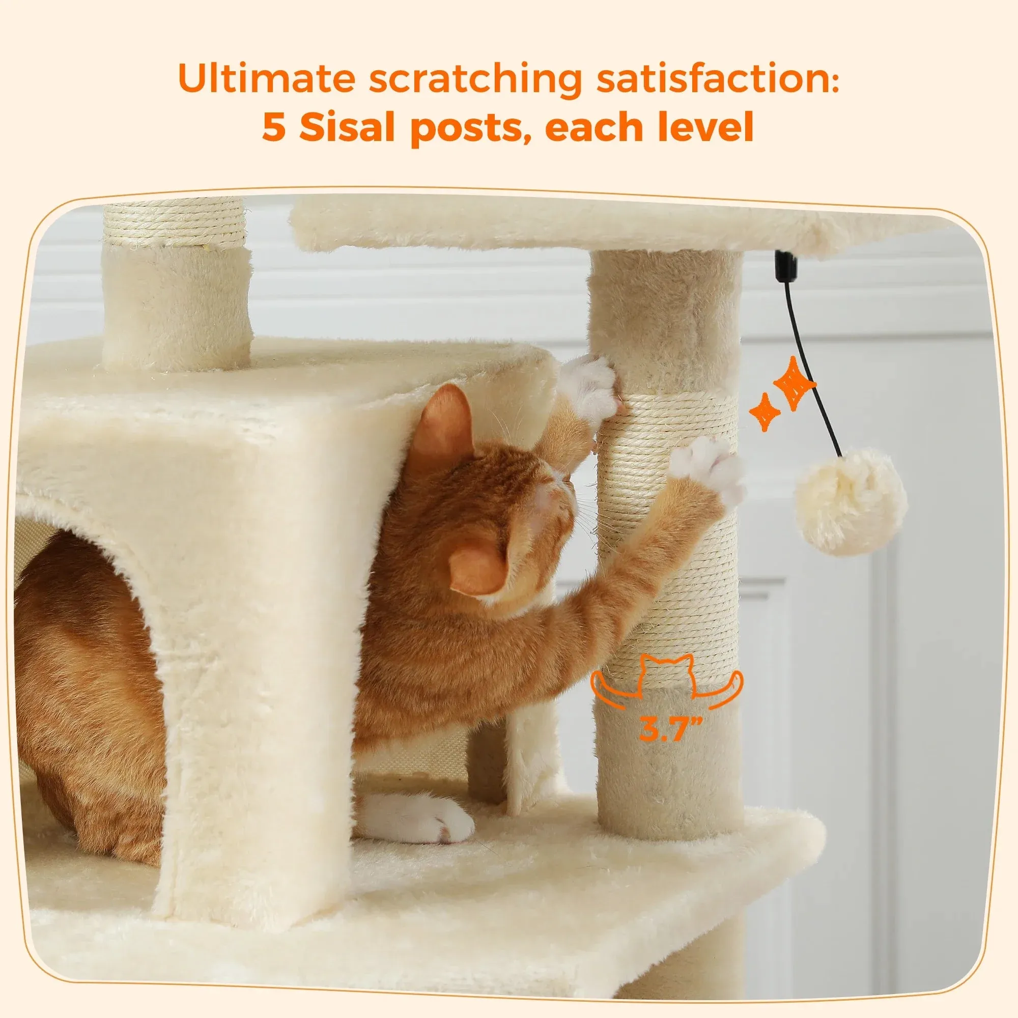Deluxe Cat Tree Tower for Large Cats - 136cm Height with Hammocks, Condos, and Scratching Posts