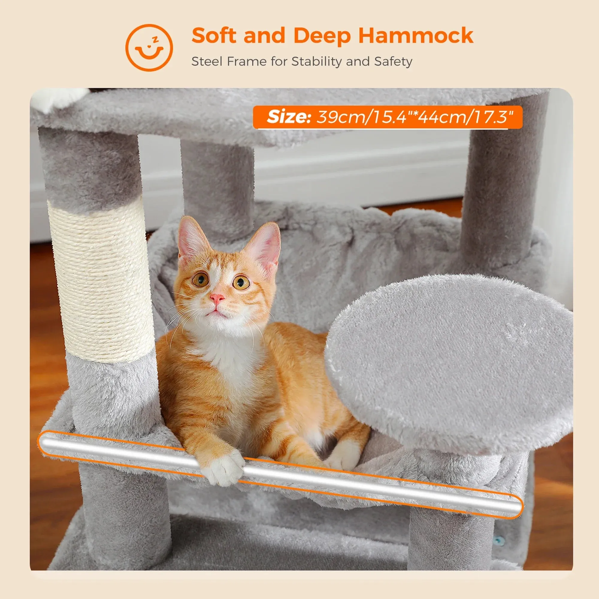 Deluxe Cat Tree Tower for Large Cats - 136cm Height with Hammocks, Condos, and Scratching Posts