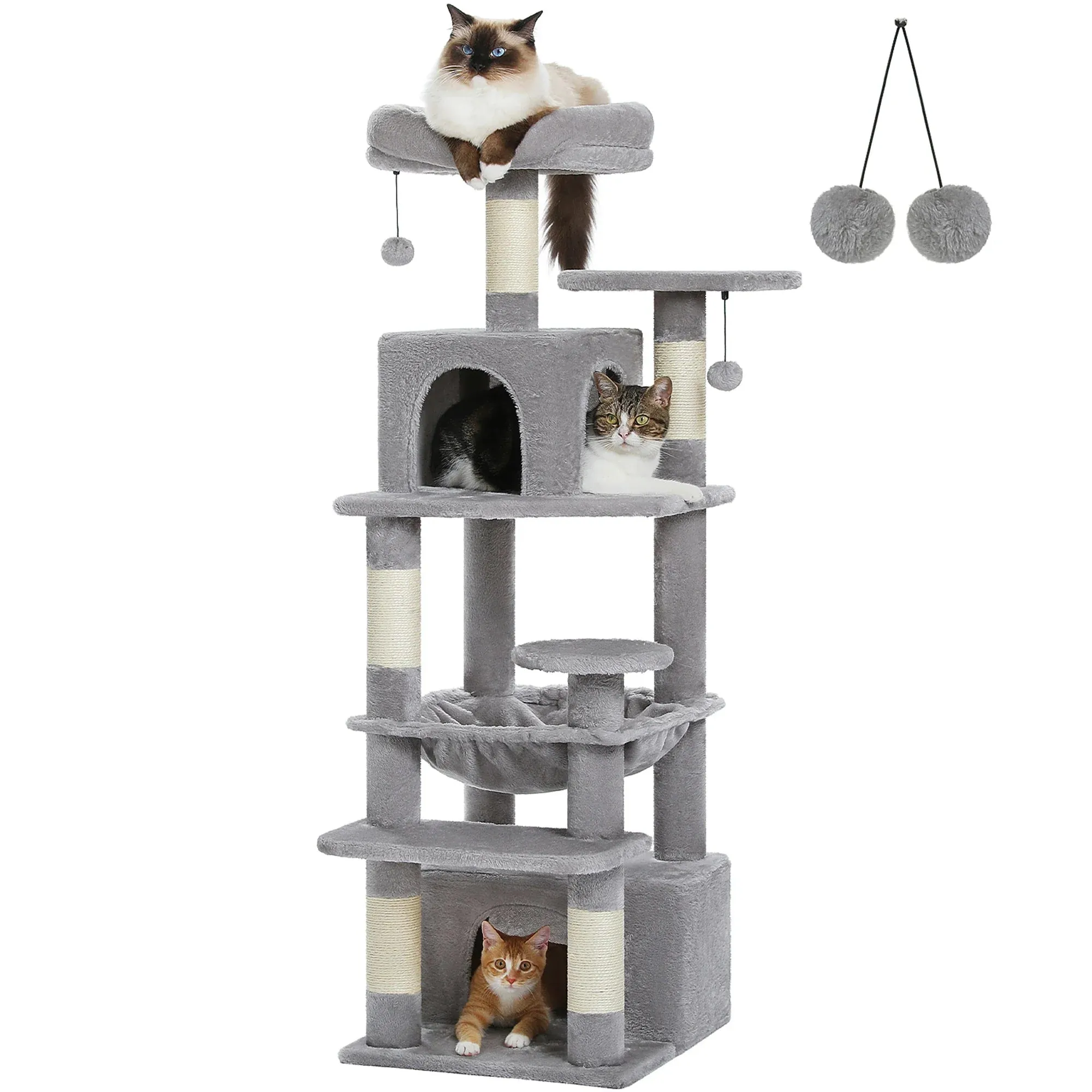 Deluxe Cat Tree Tower for Large Cats - 136cm Height with Hammocks, Condos, and Scratching Posts