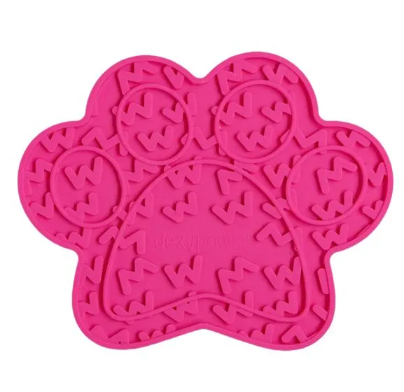 Dexypaws Paw Print Enrichment Licking Mat, Pink for Cat or Dog
