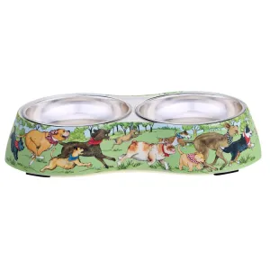 Dog Park Double Serve Bamboo Fiber Pet Bowl with Stainless Steel Insert