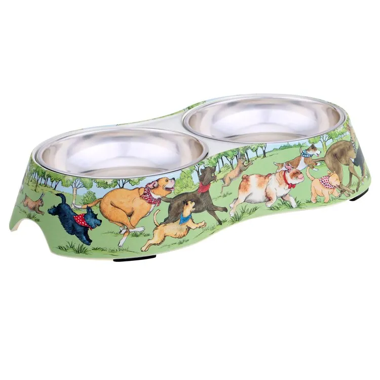 Dog Park Double Serve Bamboo Fiber Pet Bowl with Stainless Steel Insert
