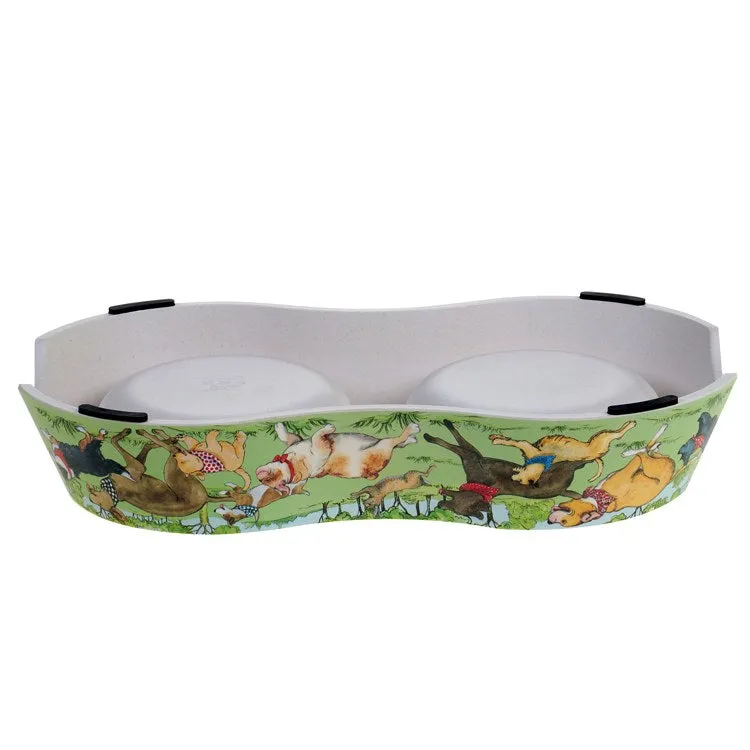 Dog Park Double Serve Bamboo Fiber Pet Bowl with Stainless Steel Insert
