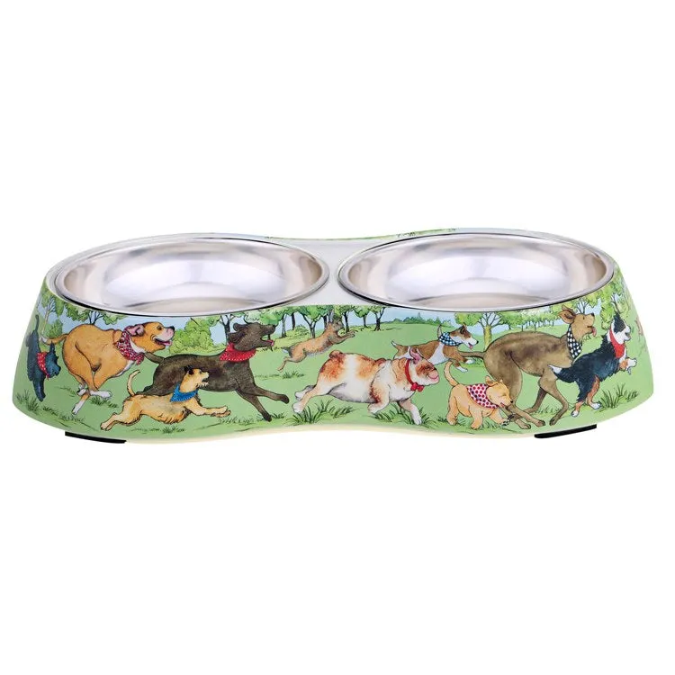 Dog Park Double Serve Bamboo Fiber Pet Bowl with Stainless Steel Insert