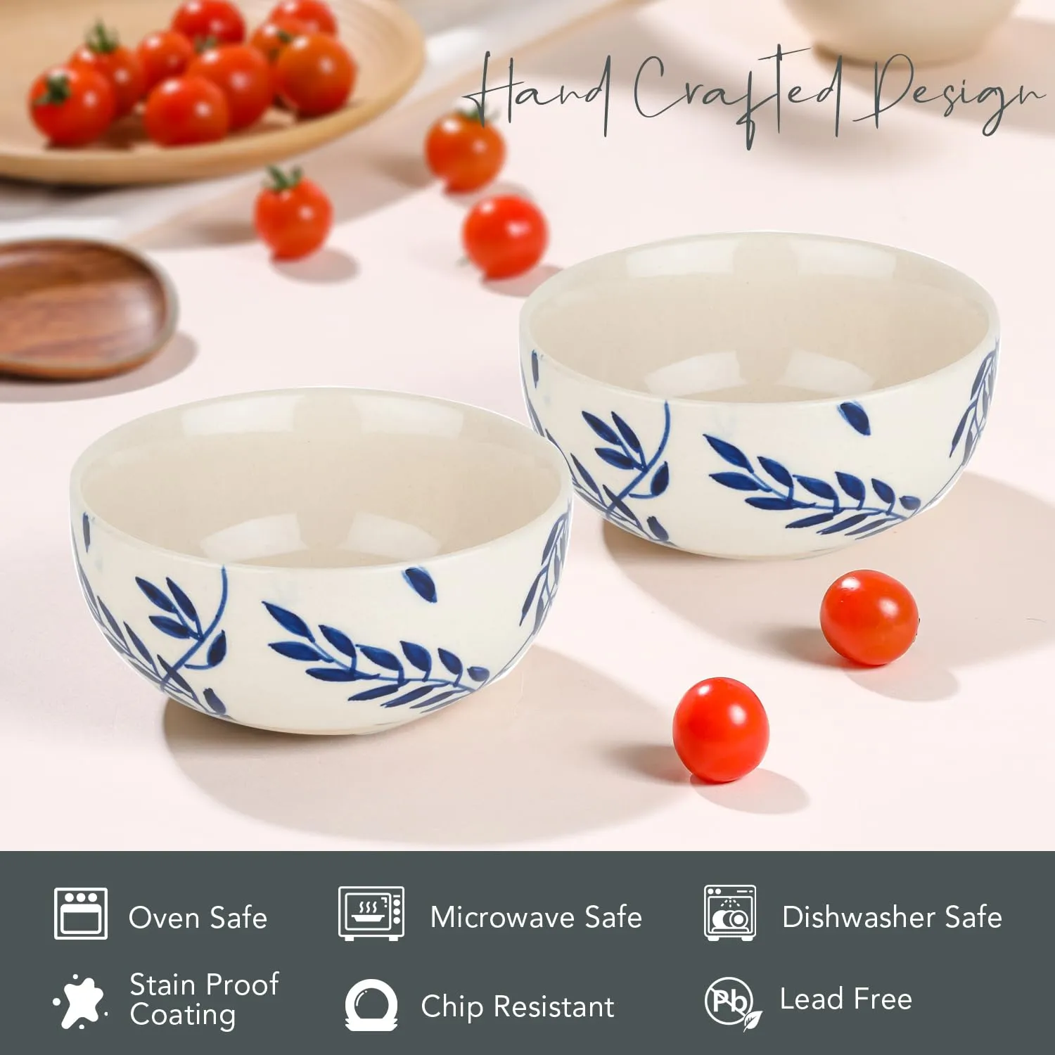 Ekhasa Ceramic Bowl Set for Kitchen (Microwave Safe, 2 Pcs, 400ml) | Ideal for Serving, Soup Bowl, Salad Bowl, Ramen Bowl, Pasta Bowl, Maggie Bowl, Noodle Bowl, Rice, Oats, Fruit Bowl