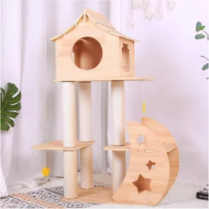 GalaxyCat Oasis - Multi-Level Wooden Cat Climber with Space Capsule