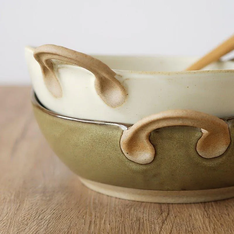 Handcrafted Japanese Ceramic Bowl With Handles