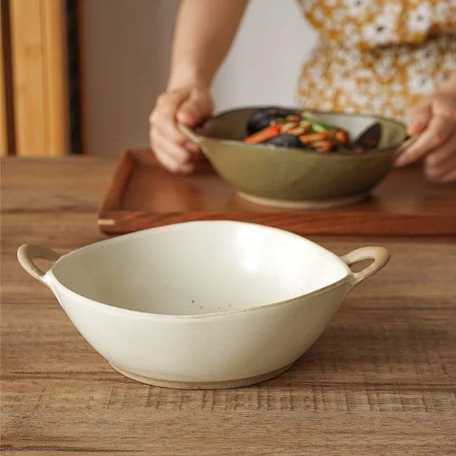 Handcrafted Japanese Ceramic Bowl With Handles