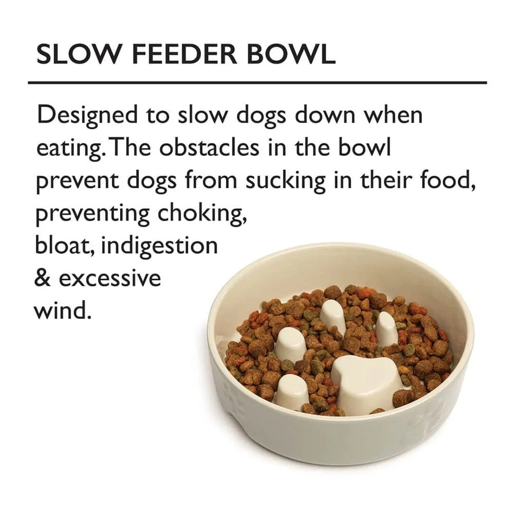 Icon 2 Piece Dog Slow Feeder & Water Bowl Set - 20cm - Cream