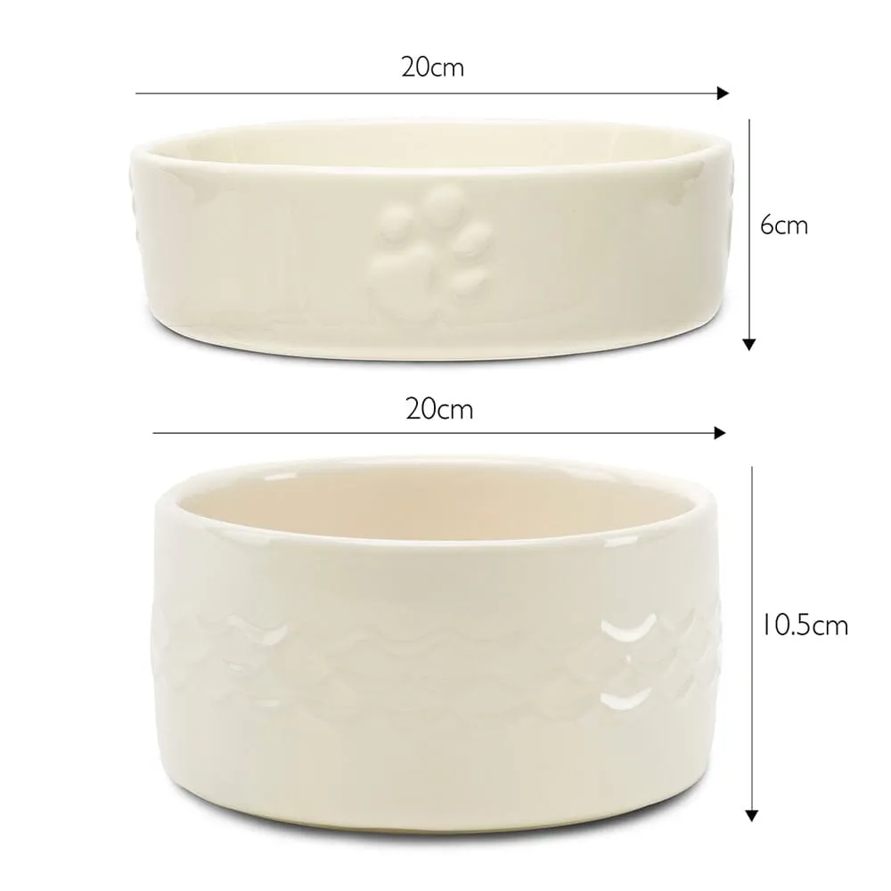 Icon 2 Piece Dog Slow Feeder & Water Bowl Set - 20cm - Cream