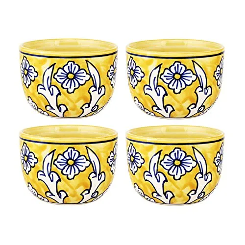 KITTENS Ceramic Maggi Bowl Hand Painted in Lemon Yellow - Set of 4