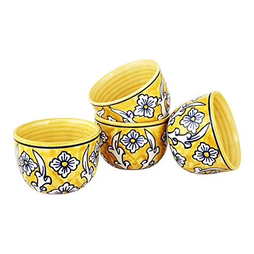 KITTENS Ceramic Maggi Bowl Hand Painted in Lemon Yellow - Set of 4