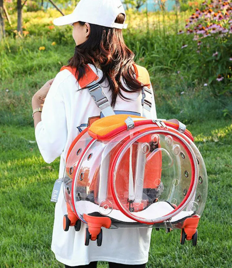 The new pet trolley case transparent go out portable pet backpack