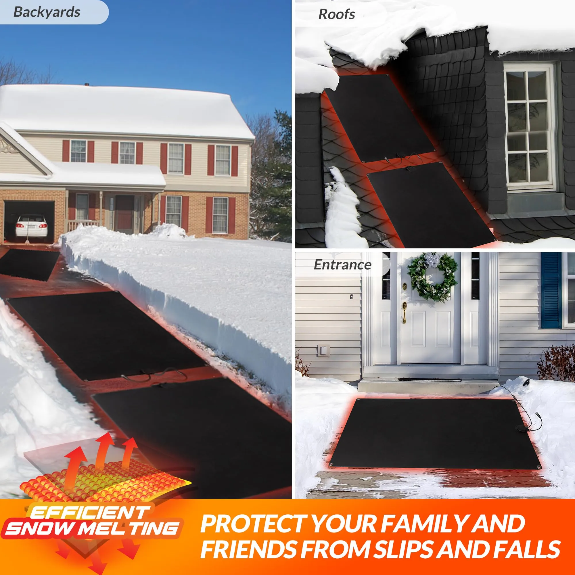 Walensee Snow Melting Mats, 30"x48", Graphene Heated, No-Slip Rubber, Ice Melt