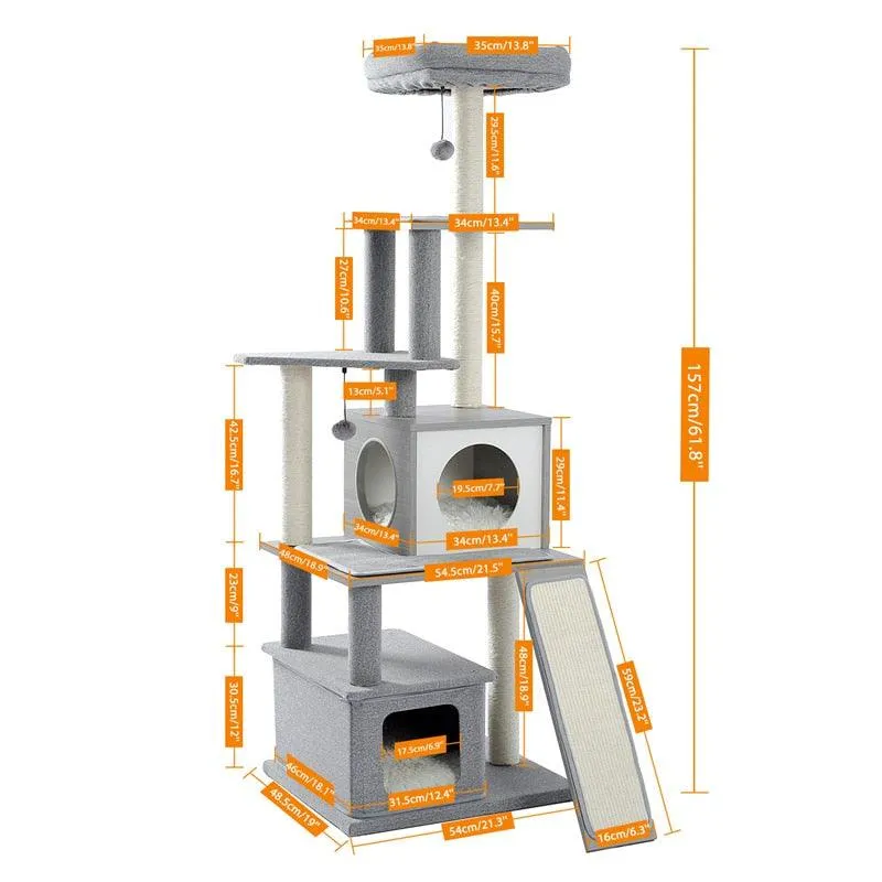 Wood Cat Scratcher Luxury Cat Tree Condo Kitten Nest Climbing Tower with Scratching Post Cat Toys Playing Platform House