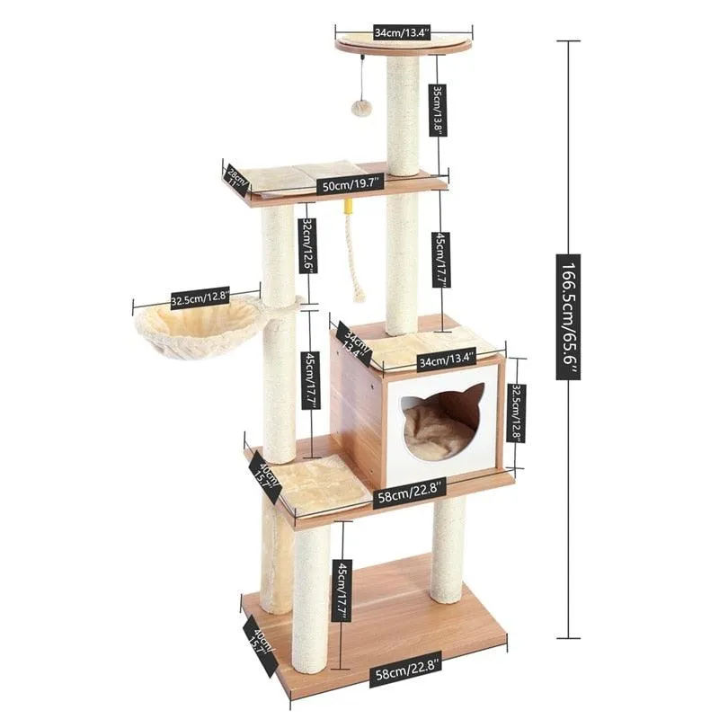 Wood Cat Scratcher Luxury Cat Tree Condo Kitten Nest Climbing Tower with Scratching Post Cat Toys Playing Platform House