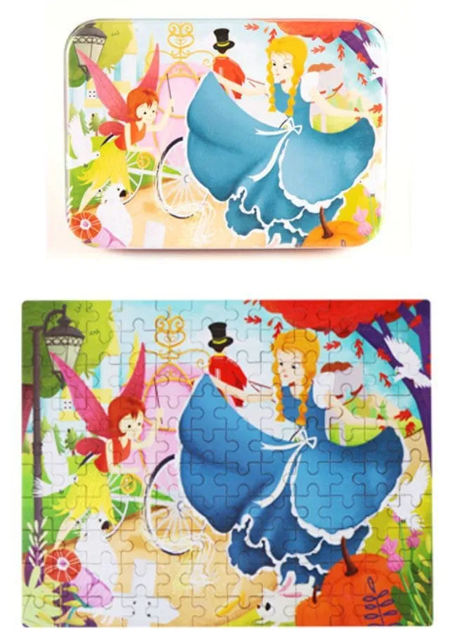 Wooden Jigsaw 120 Pieces Cartoon Animals Fairy Tales Puzzles Children Wood Early Learning Set Montessori Education Toy Kids Gift, Fairy Tale